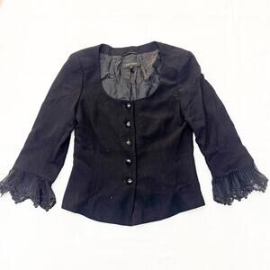 Escada Black Lace Trimmed Sleeves Structured Blazer Size 38